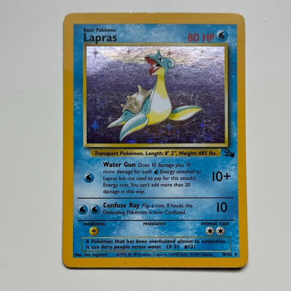 Holographic Lapras Pokemon Fossil Card - Picture 1 of 9
